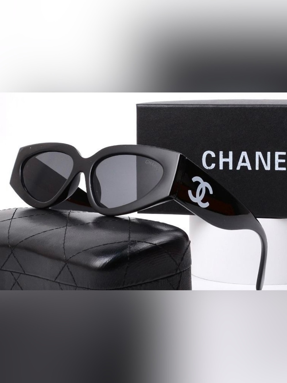 CHANEL Black Square Sunglasses with Gold CC Emblem